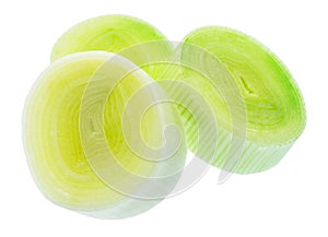 Fresh chopped leek isolated on white background. File contains clipping path photo