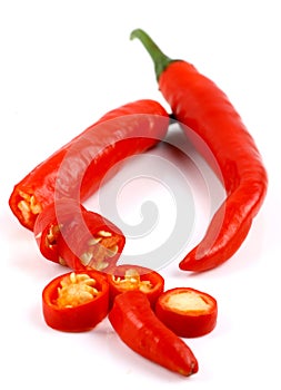 Fresh chopped red chilies photo