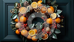 Fresh citrus fruits decorate the table, a vibrant celebration of nature colors generated by AI
