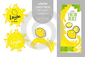 Fresh citrus juice pack with Organic labels tags and green leaves