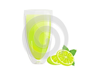Fresh citrus lime juice in a glass glass. A summer refreshing drink.