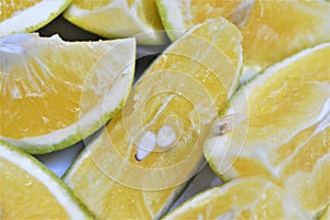 Fresh Citrus limetta fruits or lemon background. photo