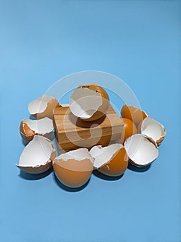 Fresh and clean egg shells isolated blue background