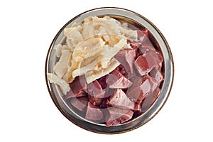 Fresh cleaned and diced offal or barf for your pet