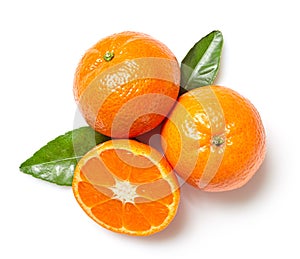 Fresh clementines on white background