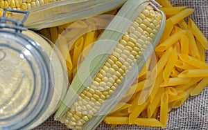 fresh cob of corn and flour in gluten free pasta