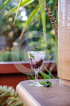 Fresh cocktail with crushed ice, blueberry and mint