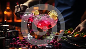 Fresh cocktail with fruit, ice, and a slice of lime generated by AI