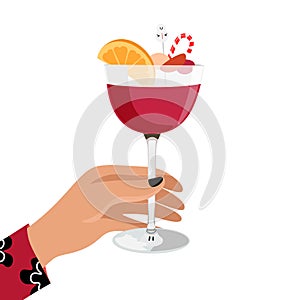 Fresh cocktail with red wine and orange in hand