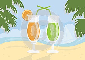 Fresh cocktails on idealistic sand beach