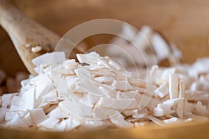 Fresh coconut flakes, closeup