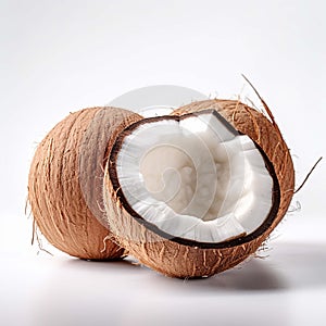 fresh coconut fruit isolate ,white background - generative Ai illustration