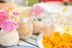 Fresh coconut serve on the table