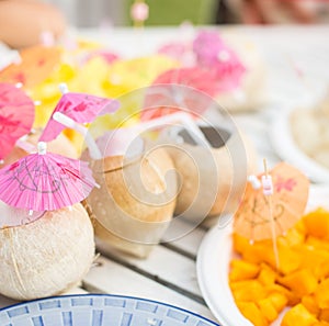 Fresh coconut serve on the table