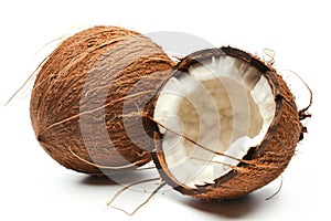 Coconut halved on white background. AI generated