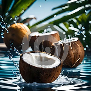 Fresh coconuts in fresh water - ai generated image