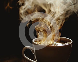 Fresh coffee aroma, morning brew, closeup, steam swirls, soft focus , ultra HD