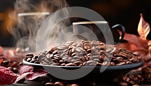 Fresh coffee bean drink, heat and steam, dark and scented generated by AI