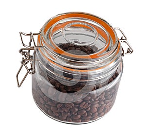 Fresh coffee beans in the airlock bottle,isolated