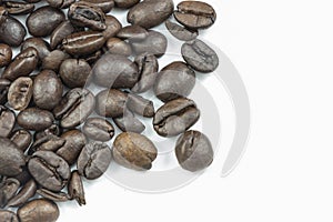 Fresh Coffee Beans Close Up with a White Background