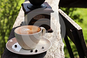 Fresh coffee in a ceramic mug