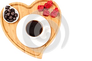 Fresh coffee chololate with heart decorate tray