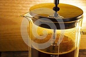 Fresh coffee in a French press coffee maker