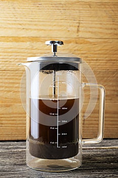 Fresh coffee in a French press coffee maker