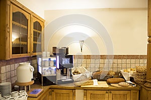 Fresh coffee machine for make hot coffee and Bread and loaf