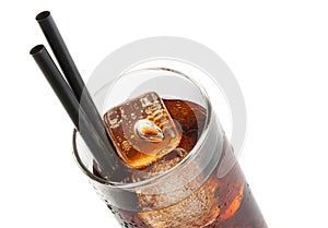 Fresh coke with black straw, summer time