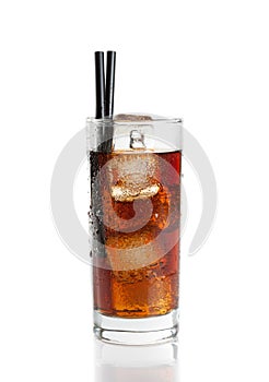 Fresh coke with straw isolated, summer time