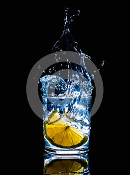 Fresh cold drinks water action fire movement splash fruit, healthy