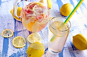 Fresh and cold ginger lemonade with strawberry