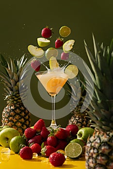 Fresh cold juice loaded with vitamins and flavours of pineapple, apple, strawberry and lime