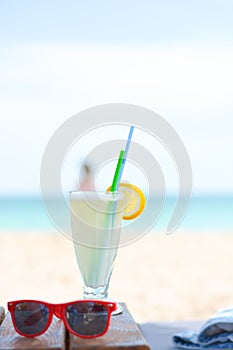 Fresh cold lemonade on a sunny beach