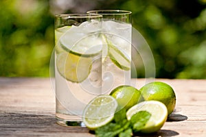 Fresh cold refreshment drink mineral water soda with lime and mint