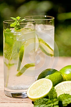 Fresh cold refreshment drink mineral water soda with lime and mint