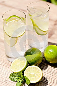 Fresh cold refreshment drink mineral water soda with lime and mint