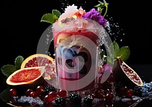 Fresh Color Juices Smoothie from Tropical Fruits on glass with Dark Background. AI Generative