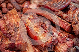 Fresh fried meat and bacon