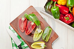 Fresh colorful bell peppers cooking