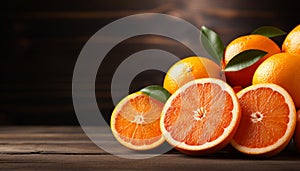 Fresh and colorful citrus fruit slices arranged in a pattern on a background of juicy oranges