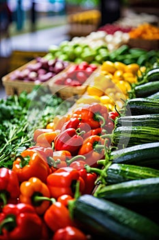 Fresh, Colorful Harvest: A Vibrant Organic Vegetable Market Stall, Overflowing with Healthy, Nutritious Produce, Set