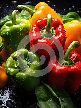Fresh colorful peppers being rinsed and ready to be eaten
