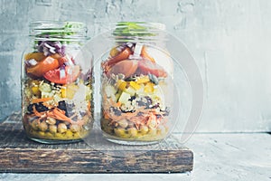 Fresh colorful salad in the jar