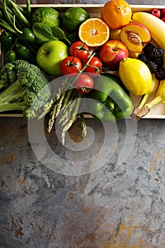 Fresh colorful vegetables and fruits