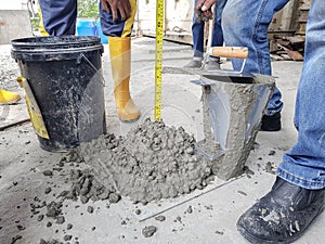 Fresh concrete for slump test measurement. photo