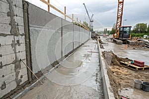 Fresh concrete wall in construction site