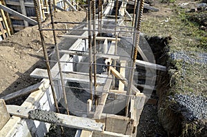 Fresh concrete in wooden concrete formwork