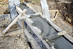 Fresh concrete in wooden